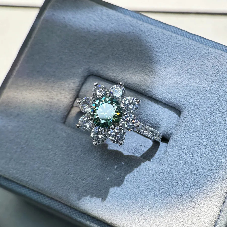 Snowflake Ring for Women in 925 Sterling Silver with Moissanite Inlay, Silver Color