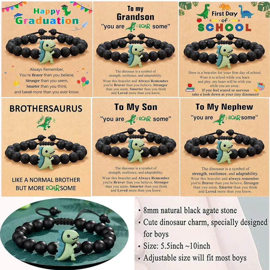 Fashionable Natural Stone Dinosaur Beads Bracelet For Back-To-School Graduation Birthday Gifts For Son Grandson Nephew Brother