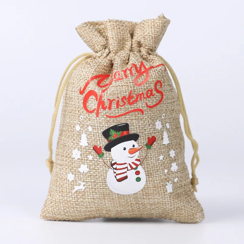 Christmas Gift Bag Cotton Rope Drawstring Snowman Santa Claus Design New Arrival Handbag Ladies Purse Fashionable Tote Bag
