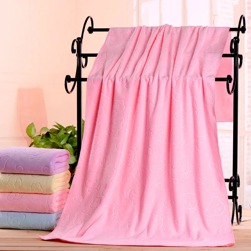 Microfiber bath towel embossed bear factory wholesale gift children strong absorbent soft thick beach towel