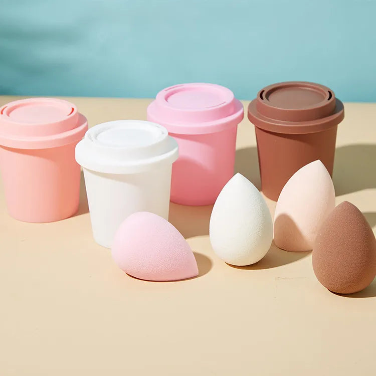 Water Droplets Makeup Puff Sponge with Storage Box for Easy Makeup Application