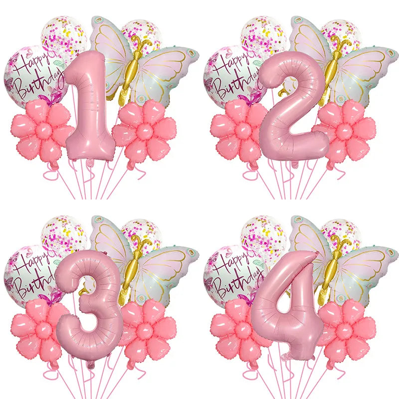Bright Pink Butterfly Shape Aluminum Foil Balloon Set 32 Inch Birthday Party Carnival Children Celebration Decorations