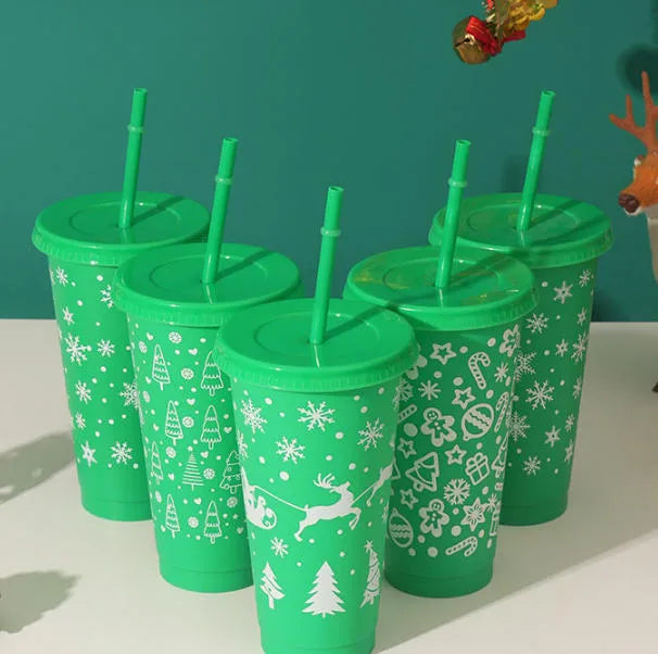 24oz reusable Christmas straw cup modern simplicity style