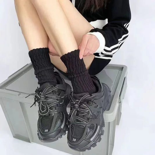 autumn-and-winter-classic-pure-color-socks-solid-color-mid-calf-pile-socks-thick-thread-socks-womens-long-wool-calf-socks