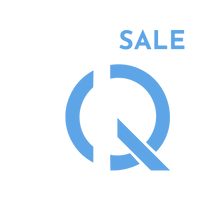 Blue sale tag with a large circular arrow graphic on a white background